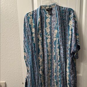 August Silk Blue and Cream Floral Tunic or Robe Boho Chic